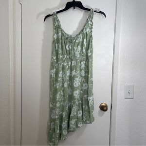 Hippie Rose Asymmetrical Green Floral Sun Dress Sz XL Flowy Feminine Stretchy